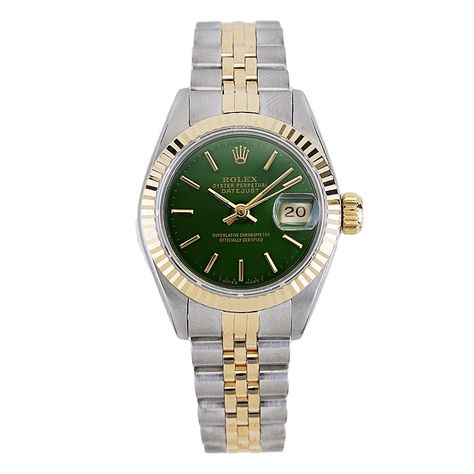 Rolex Datejust 69173 Green Dial Two Tone Jubilee 26mm Circa 1991 | New York Jewelers Chicago Two Tone Datejust, Green Face Rolex Women, Woman’s Rolex Watch, Women’s Rolex Datejust, Two Tone Rolex Women, Gold Rolex, Store Hours, Pre Owned Rolex, 3 O Clock