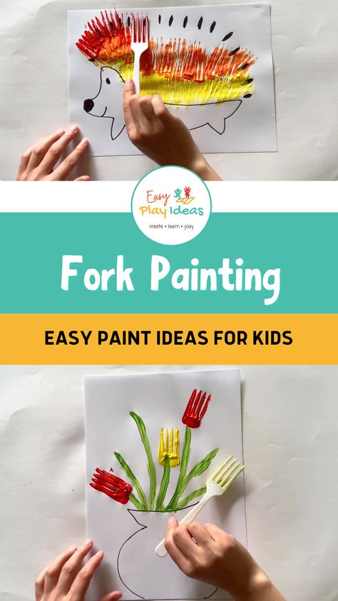 Discover the Artistic Magic of Fork Painting! Unleash your creativity with these unique and unconventional painting ideas using a simple kitchen utensil - a fork! Whether you're a seasoned artist or a young aspiring Picasso, this fun and engaging technique will add a new twist to your artwork. Experiment with textures, create stunning patterns, to create pictures and works of art with every stroke of the fork! Fork Painting Ideas, Unconventional Painting, Fork Painting For Kids, Painting For Kids Easy, Painting Techniques For Kids, Paint Ideas For Kids, Fork Painting, Fork Art, Toddler Painting