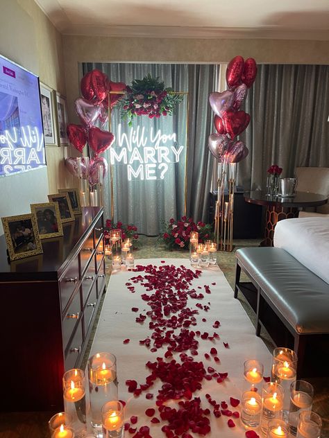 Marry Me Party Ideas, Proposal Hotel Room Ideas, Will U Marry Me Proposals Romantic, Marry Me Hotel Room Decor, Will You Marry Me Letters, Would You Marry Me Proposals, Proposal Ideas On A Budget, Engagement Room Decoration Ideas, Will You Marry Me Proposals