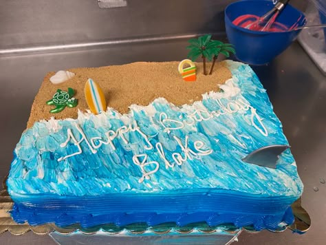 Pool Sheet Cake, Beach Birthday Sheet Cake, Beach Theme Sheet Cake, Beach Sheet Cake, Pool Cakes, Surfboard Cake, Australia Cake, Tropical Birthday Cake, Square Birthday Cake