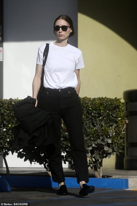 Rooney Mara weaves monochrome magic as she steps out in her signature black and white look in LA | Daily Mail Online Aries Outfits, 2025 Style, Women Crush, Alexa Chung Style, White Look, Rooney Mara, Mum Fashion, Ootd Ideas, Joaquin Phoenix