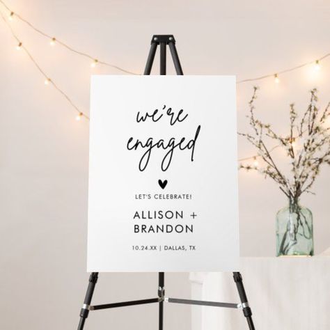 Minimalist Modern Engagement Party Engaged Sign #engaged #engagement #wereengaged Modern Wedding Backdrop, Planning An Engagement Party, Wedding Decorations Modern, Wedding Cake Minimalist, Wedding Decor Minimalist, Theme Engagement Party, Minimalist Wedding Invitation Modern, Engagement Party Welcome Sign, Cake Minimalist