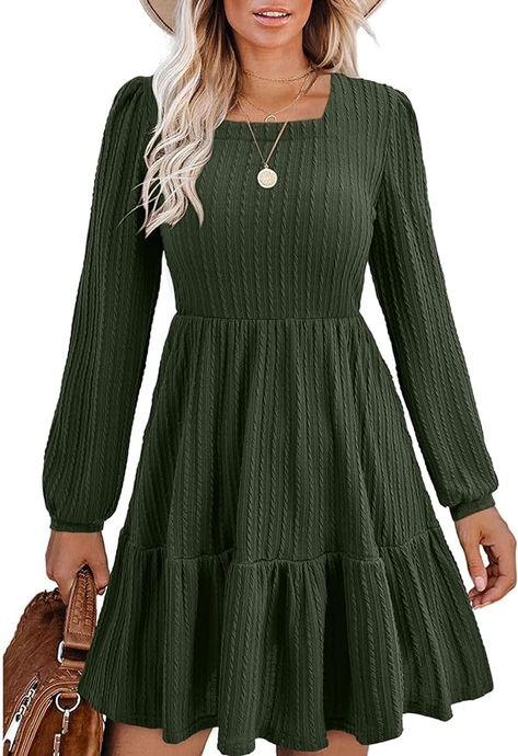 Women's Long Sleeve Knit Babydoll dress. Perfect for the casual holiday Christmas party. Comes in various colors. #ad Babydoll Dress Fall, Babydoll Dresses, Dress Square Neck, Sweater Dress Casual, Square Neck Long Sleeve, Dresses Formal Elegant, Semi Formal Dresses, Womens Knit Dresses, Empire Waist Dress