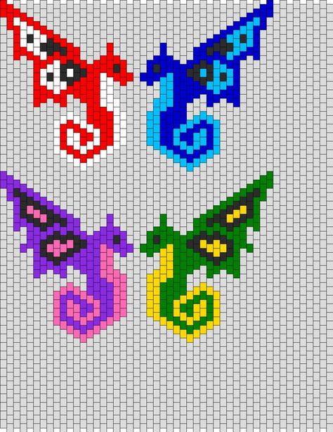 Butterfly Dragons bead pattern | Beads! Owls, Butterflies ... Dragon Ideas, Kandi Cuffs, Easy Perler Bead Patterns, Fuse Bead Patterns, Pony Bead Patterns, 8bit Art, Kandi Patterns, Hama Beads Patterns, Diy Perler Beads