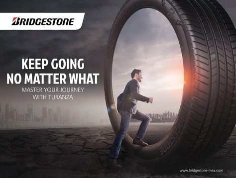 Bridgestone: Keep Going No Matter What • Ads of the World™ | Part of The Clio Network Tire Poster, Tire Ads, Tyre Ads, Visual Advertising, Bridgestone Tires, Car Advertising Design, Graphic Design Portfolio Inspiration, Graphic Design Brochure, Ad Of The World