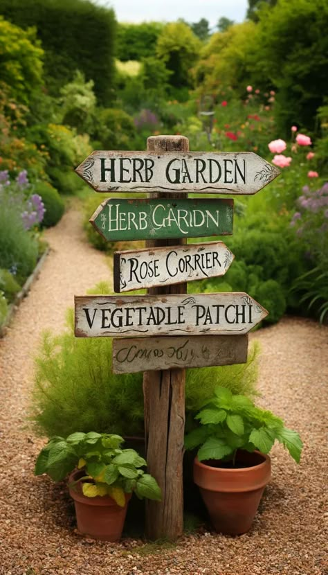 21 Creative DIY Garden Decorating Ideas to Transform Your Outdoor Space 🌿🌺 Wooden Garden Ideas, Diy House Signs Outdoor, Rustic Herb Garden, Wooden Outdoor Decor, Garden Patch Ideas, Herb Garden Signs Diy, Rustic Vegetable Garden, Wooden Garden Signs Diy, Garden Inspiration Rustic