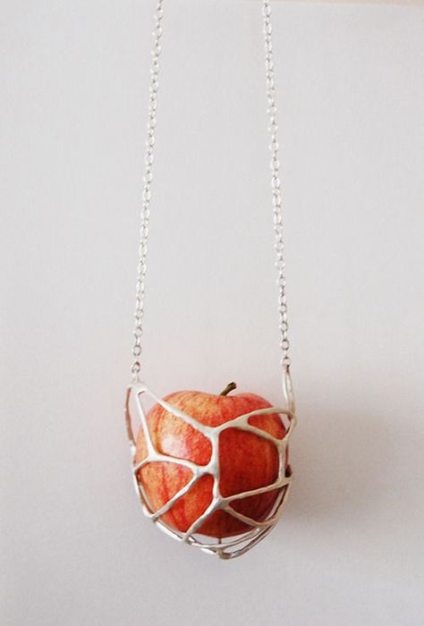 Apple Necklace, Silver Apple, Fabric Stiffener, Jewellery Exhibition, Metalsmithing Jewelry, Art Jewelry Contemporary, Crochet Fabric, Milan Design, Milan Design Week