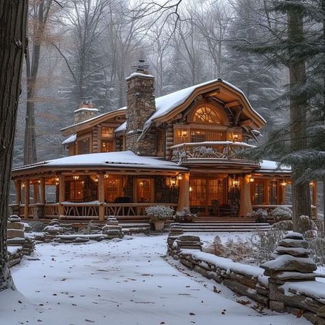 Large Cabin Exterior, Log Cabin Mansions Dream Homes, Prefab Log Homes, Snowy Mansion In The Woods, Luxury Log Homes, Winter Cabin Exterior Big, Huge Log Cabin Homes, Two Story Log Cabin, Big Cabin