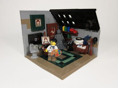 Artist's studio | Flickr - Photo Sharing! Lego Studio, Lego Vignette, Lego Tutorials, Lego Furniture, Lego Christmas, Lego Boards, Lego Lovers, Block Head, Awesome Lego