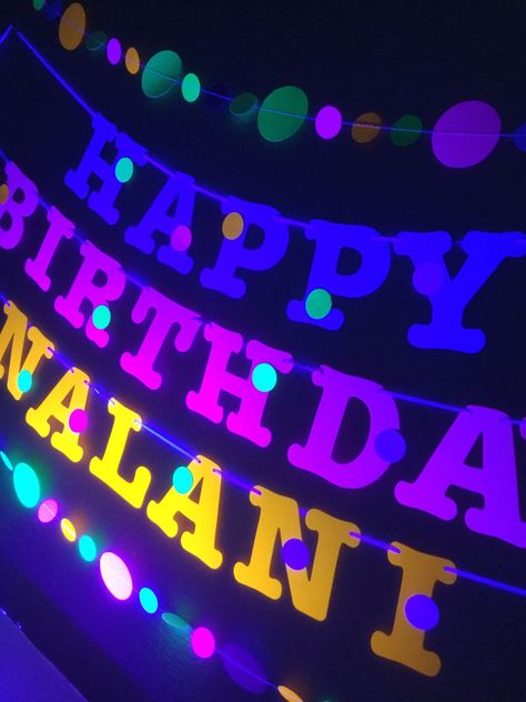 Glow Party Birthday Banner, Neon fluorescent birthday banner with garlands, UV Reflective Birthday Banner, Glow Party Decor Black Light Party, Glow Party Decorations, Neon Party Decorations, Circle Garland, Light Party, Blacklight Party, Party Stand, Bar Mitzvah Invitations, Party Garland