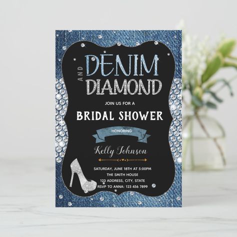 60th Bday Ideas, Diamonds And Denim Party, Bridal Brunch Ideas, Pearl Invitations, Moh Duties, Denim Party, Diamond Party, 60th Bday, Denim And Diamonds