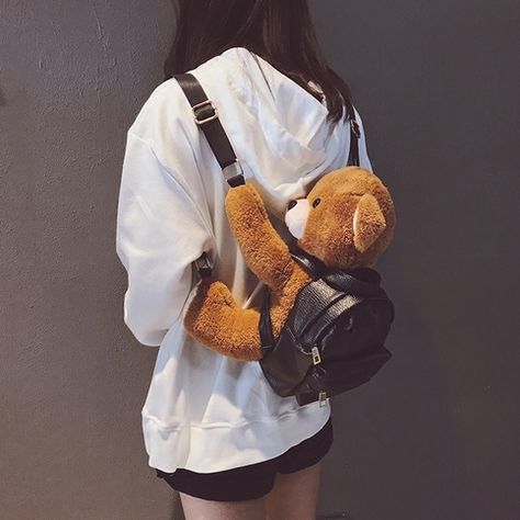 Backpack Korean, Motorcycle Backpacks, Bear Backpack, Bear Bag, Women Backpack Fashion, Doll Backpack, Kawaii Backpack, Animal Bag, Soft Stuffed Animals