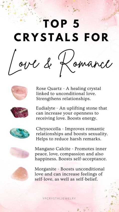 Discover the top 5 crystals for love and romance that you can use in your jewelry. Embrace their energies to enhance your relationships. Crystals For Couples, Crystals For Marriage, Best Crystals For Love Spells, Crystals For Romance, Crystals To Attract Love, Crystals For Love And Marriage, Crystal Combinations For Love, Relationship Crystals, Crystals For Love And Relationships