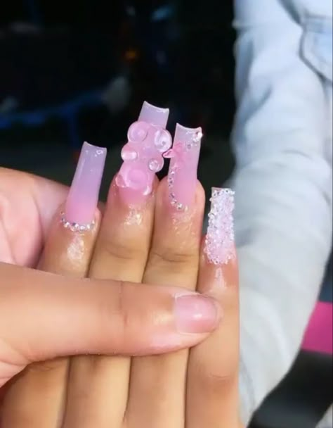 Long Dip Powder Nails, Bears Nails, Long Acrylic Nail Designs, Drip Nails, Colored Acrylic Nails, Short Square Acrylic Nails, Summer Acrylic Nails, Long Acrylic Nails Coffin, Acrylic Nails Coffin Pink