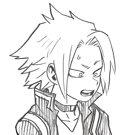 Denki Kaminari Drawing Sketch, Denki Drawing Sketch, Denki Horikoshi Sketch, My Hero Academia Black And White, Mha Doodles Easy, Mha Doodles Simple, Mha Manga Pages, Denki Manga Icon, Mha Sketches Horikoshi