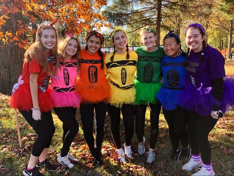 Softball Parade Costume Ideas, Crayon Teacher Costume, Greese Costumes, Softball Halloween Team Costumes, Teacher Halloween Costume Ideas, Team Costume Ideas, Softball Team Halloween Costume Ideas, Crayon Fancy Dress, Team Halloween Costumes