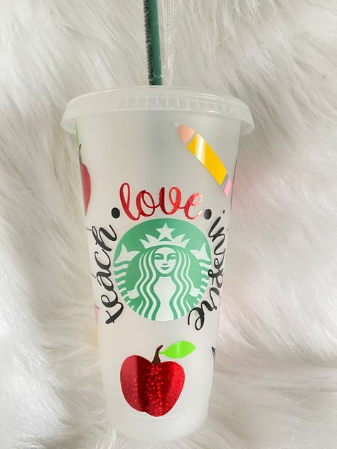 Decal Business, Personalized Starbucks Cup, Custom Starbucks Cup, Teach Love Inspire, Starbucks Venti, Custom Tumbler Cups, Personalized Teacher Gifts, Starbucks Cup, Custom Tumbler