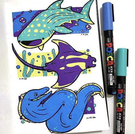 Ocean Posca Art, Waterbased Markers Drawing, Acrylic Markers Art Ideas, Posca Animals, Posca Pen Drawings, Posca Marker Art Ideas, Posca Pens Art Drawings, Paint Pen Drawings, Paint Marker Drawings