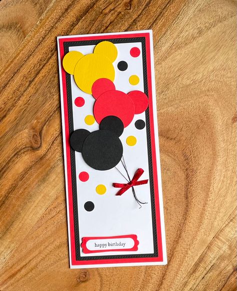 Mickey Mouse Birthday Card, Disney Card, Scrapbooks Ideas, Bookmarks Ideas, Mickey Mouse Invitations, Mickey Birthday Party, Simple Cards Handmade, Bar Card, Slimline Cards