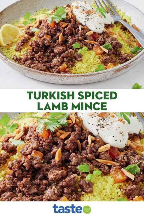 Lamb Mince Recipes, Middle Eastern Recipes Arabic Food, Spiced Lamb, Middle East Food, Middle East Recipes, Moroccan Dishes, Lamb Dishes, Couscous Recipes, Mince Recipes