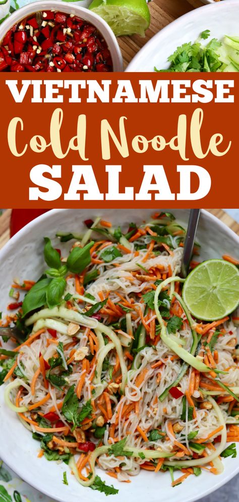 Vietnamese Cold Noodle Salad, Vietnamese Cold Noodles, Pasta Noodle Salad Recipes, Japanese Cold Salads, Vietnamese Noodle Salad Recipes, Fried Noodle Salad, Asian Noodle Salad Recipes Cold, Spicy Noodle Salad Recipes, Vietnamese Glass Noodle Salad