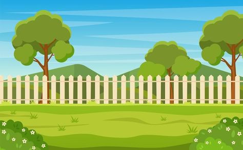 Garden backyard with wooden fence | Premium Vector #Freepik #vector #backyard #backyard-garden #garden #park Vector Garden, Cartoon Garden, Bbq Summer, Animated Pictures, Photoshop Backgrounds Backdrops, House Cartoon, Nature Background Images, Graphic Design Cards, Summer Backyard