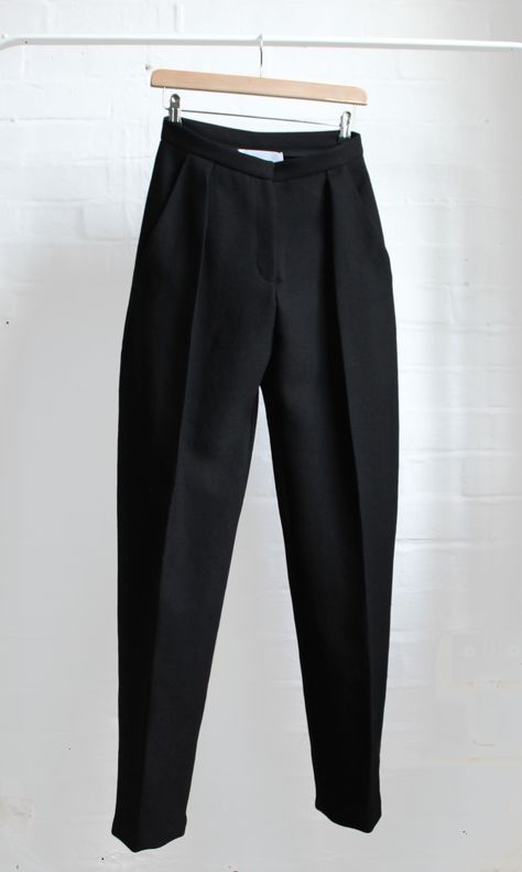 Hanger inc A/W14 Product shot  Black Wool tailored pleat trousers  www.hangerinc.co.uk Hanging Pants, Trouser Hangers, Pleated Trousers, Black Trousers, Trouser Suits, Tailored Trousers, Ethical Fashion, Black Wool, Box Design