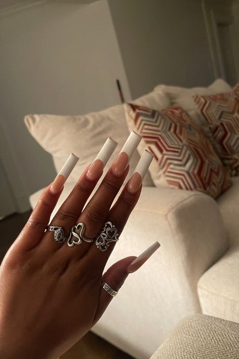 White French tip Clear Acrylic Nails French Tip, Plain White French Tip Nails, Xl French Tip Nails, White French Tip Nails By Skin Tone Range, Long White French Tips, Xl White French Tip Acrylic Nails, Plain French Tip Nails, Xl White French Tip Nails, Long White French Tip Nails