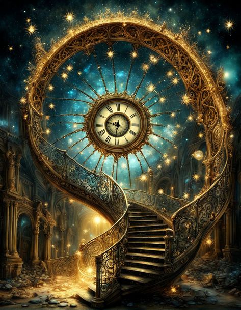 surreal stairs to a magic big clock - AI creation Clocks Aesthetic, Big Clock, Unusual Clocks, Plague Doctor, Wallpapers Backgrounds, Pretty Wallpapers Backgrounds, Pretty Wallpapers, Surrealism, Digital Scrapbooking