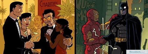 Bruce Wayne meets Tony Stark then Batman meets Iron Man Marvel And Dc Crossover, Univers Dc, Bd Comics, Dc Memes, Marvel Vs Dc, Dc Comics Characters, Batman And Robin, Batman Vs, Marvel Vs