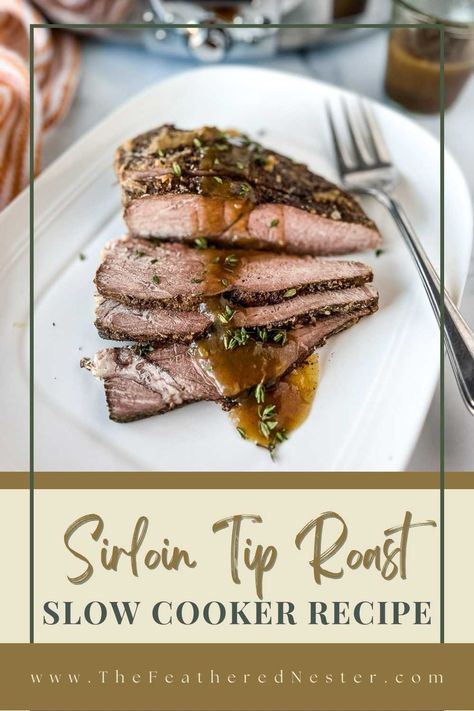 Learn the secret to the most delicious sirloin tip roast you'll ever taste! Slow-cooked to perfection in a Crock Pot, this mouth-watering sirloin tip roast recipe is perfect for busy weeknights or making a large batch for special occasions. Tender, juicy, and bursting with flavor, it's a hit with the whole family! Beef Top Sirloin Roast Crockpot, Slow Cook Sirloin Tip Roast, Sirloin Roast Crockpot Recipes, Tip Sirloin Roast Recipes Crock Pot, Crock Pot Sirloin Roast, Sirloin Tip Toast Recipe, Sirloin Beef Roast Crock Pot, Beef Sirloin Roast Recipes Crock Pot, Pork Sirloin Roast Slow Cooker