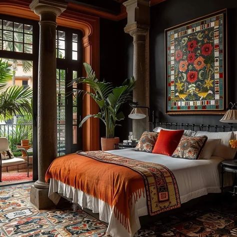 Moorish influenced residence 🧡 Spectra Dream Home. - #SpectraDreamHome - #aiart #aiarchitecture #architecture #artofvisuals #dreamhouse #diffusion_architecture #homedecor #housebeautiful #interiorinspiration #interiordesign #luxuryliving #midjourneyarchitecture #estate #property #vinh_qpphoto #vogueliving #homedecor #elledecor #interiorinspiration #interior #interiors #interiordesign #modernde Build your dreams! Chinese Style Bedroom Design, Spanish Style Home Interior Master Bedrooms, Side Table Ideas Bedroom, Carpet Ideas Bedroom, Contemporary Spanish Interiors, Panel Wall Design, Chinese Style Bedroom, Luxury Bedroom Lighting, Spanish Style Home Interior