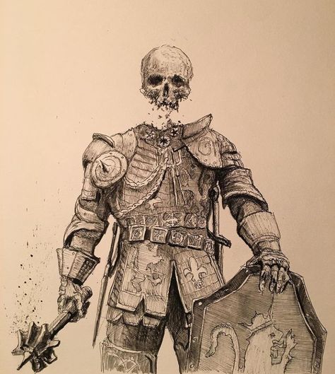 Old Knight Art, Knight Sketch Drawings, Skeleton Warrior Art, Skeleton Knight Art, Marionette Tattoo, Medieval Skeleton, Knight Sketch, Skull Knight, Fantasy Statue