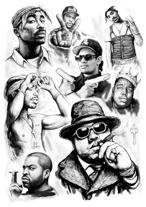 Tupac, Ice Cube, Eazy E and Notorious B.I.G Christus Tattoo, Hop Tattoo, Hip Hop Tattoo, Tattoo Hip, Tupac Art, Hip Hop Artwork, Rapper Art, Biggie Smalls, Hip Hop And R&b