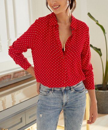 Red Polka Dot Shirt Outfit, Red Blouse Outfit, Polka Dot Shirt Outfit, Polka Dot Blouse Outfit, Red Polka Dot Top, Red Clothes, Look At Me Now, Western Wear Outfits, All Things Red