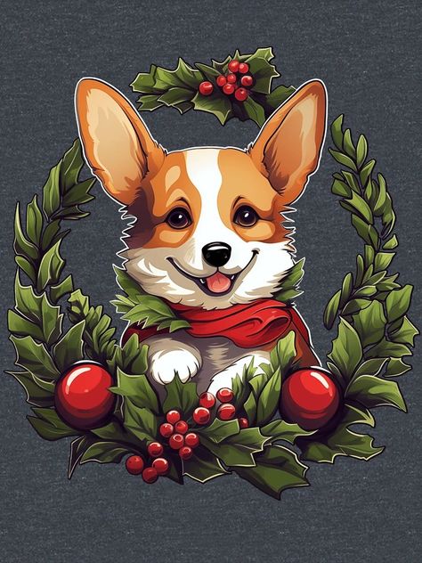 "Christmas Corgi and a mistletoe" Classic T-Shirt for Sale by Lisek-Shop | Redbubble Cute Christmas Dog, Birthday Corgi, Baby Corgi, Painting Business, Funny Puppies, Puppy Funny, Cute Corgi Puppy, Corgi Shirt, Funny Corgi