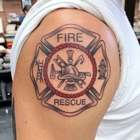 Fire Rescue Tattoo, Fire Dept Tattoos, Firehouse Tattoo, Armband Tattoo Mann, Fire Department Tattoos, Female Firefighter Tattoo, Firefighter Tattoo Sleeve, Fireman Tattoo, Firefighter Tattoo