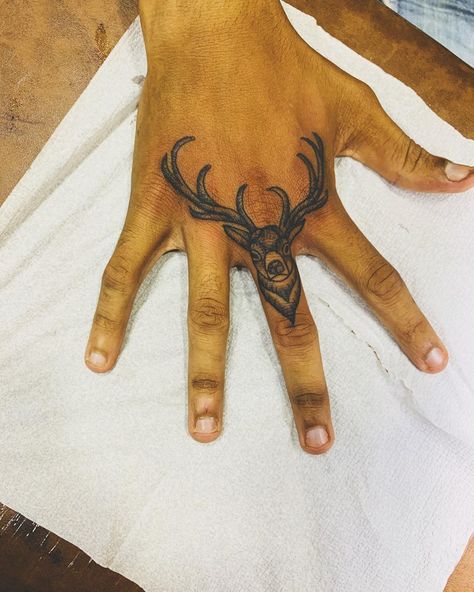 Mens Antler Tattoo, Dear Tattoo On Hand, Deer Tattoo Hand, Dear Tattoo Men, Stag Hand Tattoo, Deer Skull Hand Tattoo, Dear Antlers Tattoo, Tattoos For Hunters, Deer Tattoos Men