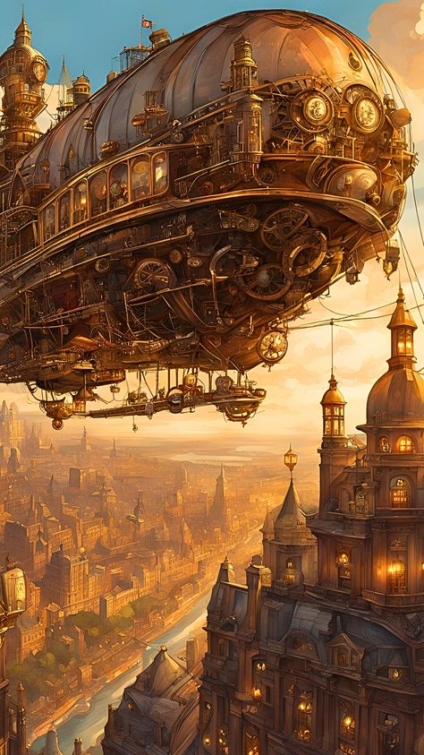 Visit our Channel for all type of Fantasy. linktr.ee/FantasyWorldsUnited #Fantasy #steampunk #art #landscape #city Steampunk World Building, Steampunk Aesthetic City, Steampunk City Art, Decopunk Aesthetic, Steampunk Cities, Types Of Punk, Steampunk Landscape, Steampunk Setting, Victorian Steampunk Aesthetic