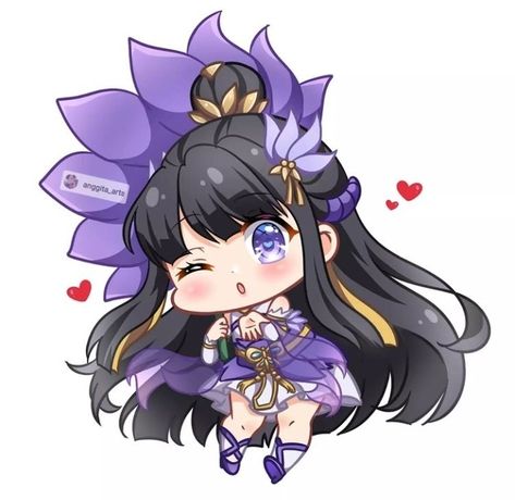 Kagura Chibi, Kagura Water Lily, Chibi Fanart, Water Lily, Mobile Legends, Lily, Purple, Water, Anime