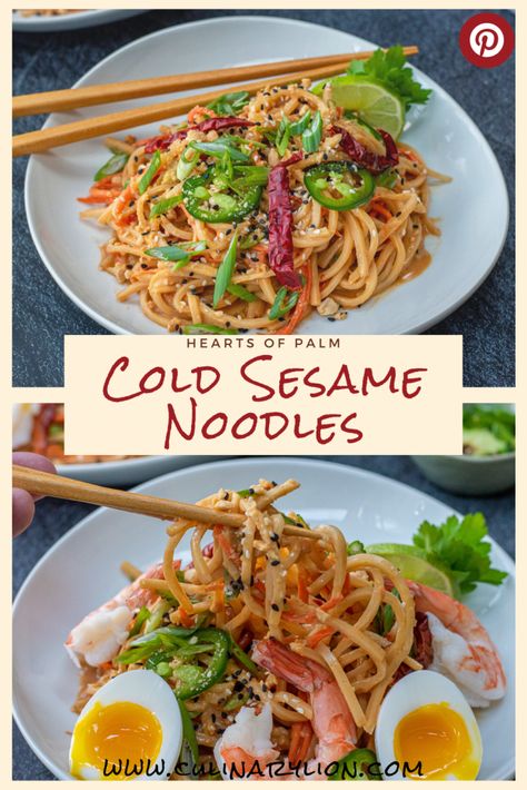 Cold Sesame Noodles w/ Hearts of Palm - Culinary Lion Asian Keto, Pasta Alternative Low Carb, Cold Sesame Noodles, Dipping Sauces For Chicken, Crispy Chicken Thighs, Asian Noodle Recipes, Heart Of Palm, Pasta Alternative, Sesame Noodles