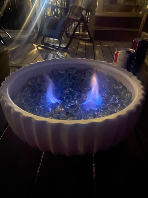 Fire Bowls Outdoor Diy, Fire Glass Pit, Diy Table Top Fire Pit, Fire Bowls Outdoor, Table Top Fire Pit, Gazebo Decor, Fire Pit With Rocks, Gazebo Decorations, Diy Table Top