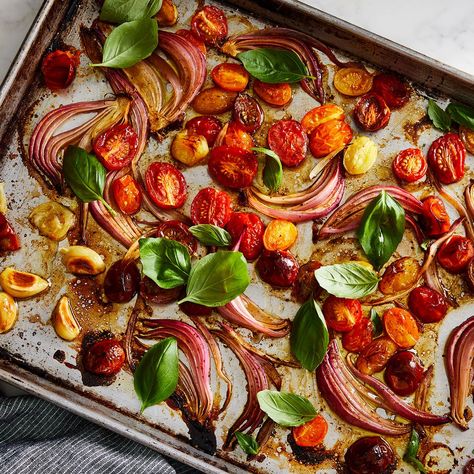 Balsamic-Roasted Red Onion & Cherry Tomato Pasta recipe on Food52 Pan Pasta, Tomato Pasta Recipe, Cherry Tomato Recipes, Cherry Tomato Pasta, Roasted Cherry, Roasted Cherry Tomatoes, Yummy Pasta Recipes, Tomato Pasta, Cherry Tomato