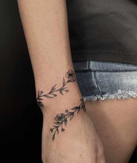 Rose Vine Tattoos, Arm Wrap Tattoo, Wrap Around Wrist Tattoos, Wrist Bracelet Tattoo, Around Arm Tattoo, Wrap Around Tattoo, Wrap Tattoo, Cool Wrist Tattoos, Flower Wrist Tattoos