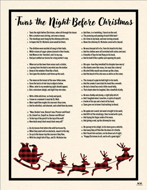 Twas The Night Before Christmas Poem Free Printable, Christmas Printables Decor, Twas The Night Before Christmas Party, Twas The Night Before Christmas Poem, Christmas Skits, Christmas Lyrics, Christmas Playlist, Twas The Night Before Christmas, Printable Christmas Coloring Pages