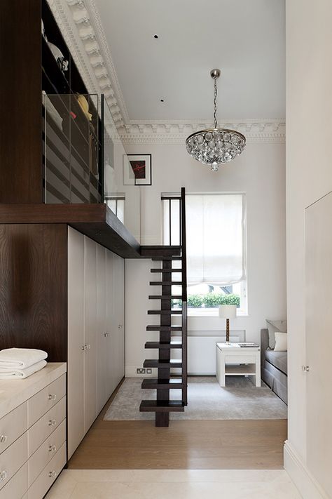 Balcony Wardrobe Mezzanine Dressing Room, Mezzanine Closet, Loft Closet, Space Layout, Mezzanine Bedroom, Smart Chic, Contemporary Closet, Dressing Room Closet, London Houses