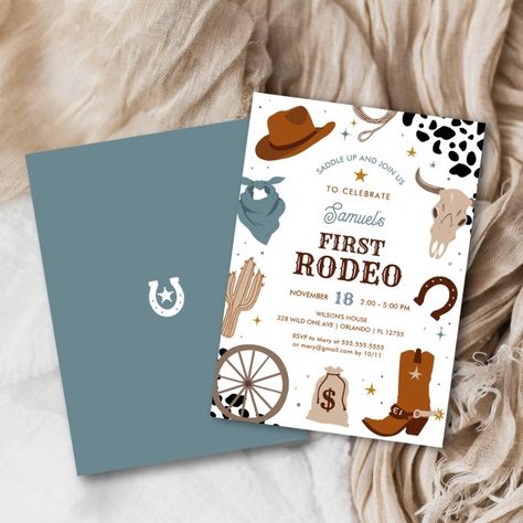 First Rodeo | Western Wild West Boy First Birthday Invitation - tap to personalize and get yours #Invitation #saddle #up, #wild #west, #boy, Rodeo Themed 1st Birthday Zazzle, My First Rodeo Birthday Boy Neutral, My First Rodeo Birthday Boy, First Rodeo Birthday Boy, West Boy, Cowboy First Birthday, Rodeo Birthday Party, Cowboy Themed Birthday Party, Dean Lewis