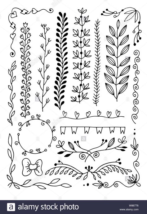 set of hand drawing doodle page divider, border, corner in doodle floral style Stock Vector Doodle Dividers, Cute Lines, Corner Drawing, Drawing Borders, Doodle Page, Doodle Floral, Doodle Borders, Border Vector, Doodle Pages