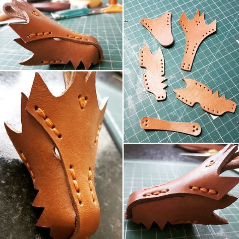 Leather Animals Pattern, Leather Animals, Leather Animal Keychain Pattern, Leather Dog Keychain Pattern, Leather Animal Keychain, Leather Dragon, Norse Leather Work, Diy Leather Working, How To Make Leather