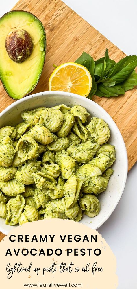 Creamy Vegan Avocado Pesto Pasta Vegan Pasta Recipes Homemade, Basil Pesto Pasta, Pesto Sauce For Pasta, Avocado Pesto Pasta, Pesto Pasta Recipes, Avocado Pasta, Avocado Pesto, Vegan Pesto, Vegan Pasta Recipes